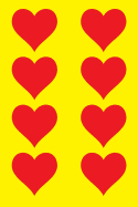 100 Page Unlined Notebook - Red Hearts on Yellow: Unruled; Blank White Paper; 6" x 9"; 15.2 cm x 22.9 cm; 50 Sheets; Page Numbers; Table of Contents; Diary; Journal; Glossy Cover; Love; Luv