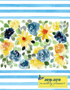 2018-2019 Monthly Planner: Blue Floral Watercolor Planner, August 2018 - December 2019, 17-Months Planner, Large 8.5 X 11, 2018-19 Academic Planner Monthly, Calendar, Schedule, Organizer, Journal Notebook & Inspirational Quotes, (Planner August 2018...