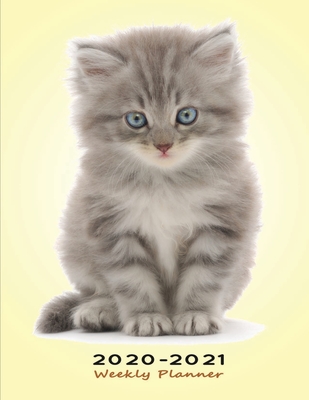 2020-2021 Weekly Planner: Two Years Appointment Diary & Notebook with To-Do List and Priorities - Gift for Cat Lovers - US Edition - Cute Kitten Yellow - Dot, Red