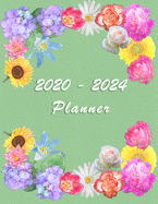 2020 - 2024 - Five Year Planner: Agenda for the next 5 Years - Monthly Schedule Organizer - Appointment, Notebook, Contact List, Important date, Month's Focus, Calendar - 60 Months - Elegant Green Pastel Color with Flower composition