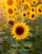 2020 - 2024 Five Year Planner: Pretty Sunflower Field Cover - Includes Major U.S. Holidays and Sporting Events