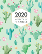 2020 Monthly Planner: 12 Month Book with Grid Overview, Organizer Calendar January - December 2020 Cactus Design