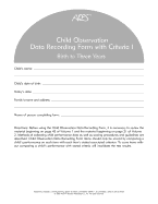 AEPS Child Observation Data Recording Form For Birth To Three Years
