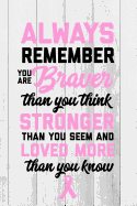 Always Remember You Are Braver Than You Think: Breast Cancer Journal to Write in for Women: 6x9 Inch, 120 Page, Blank Lined Notebook