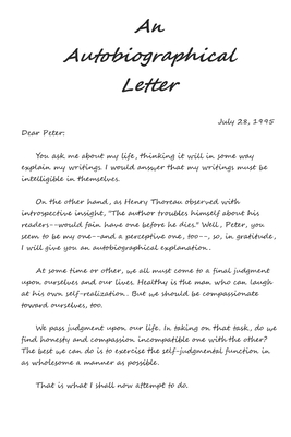 An Autobiographical Letter: with a "Self-Portrait of the Author" and a Post-Autobiographical Postscript - Weeks, Norman