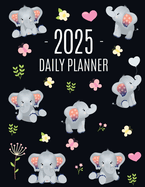 Baby Elephant Planner 2025: Cute Daily Organizer for 2025 (12 Months) Funny Jungle Animal Scheduler with Yellow Butterflies, Flowers & Pink Hearts