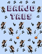 Banjo Tabs: Pretty Black Cat Blue Banjo Tablature Notebook to Write in - Blank Sheet Music Songbook: Learn How to Play Bluegrass, Folk as well as Other Banjo Songs & Chords - Stylish Blank Sheet Music Paper Tablature for Banjo with Cool Pattern