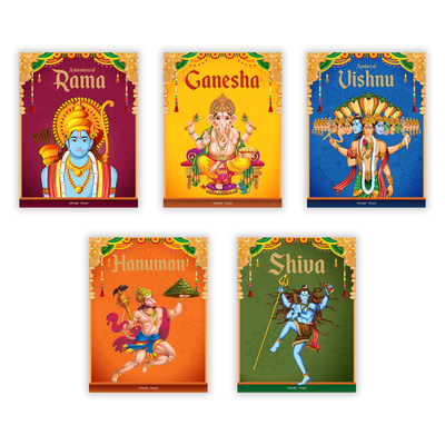 Children's First Mythology Stories: Pack of 5 Books (Ram, Shiva, Hanuman, Ganesha, Vishnu) - Wonder House Books