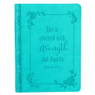 Christian Art Gifts Classic Handy-Sized Journal Strength and Dignity Proverbs 31 Woman Bible Verse Inspirational Scripture Notebook W/Ribbon, Faux Leather Flexcover 240 Ruled Pages, 5.7 X 7, Teal