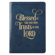 Christian Art Gifts Classic Journal Blessed Is the One Who Trusts Jer. 17:7 Inspirational Scripture Notebook, Ribbon Marker, Blue Faux Leather Flexcover, 336 Ruled Pages
