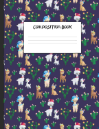 Composition Book: Cute White and Brown Llamas in Hats, 200 Pages, College Ruled (7.44 X 9.69)