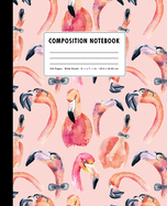 Composition Notebook: Colorful Watercolor Flamingos Wearing Glasses Pattern Cover - Wide Ruled