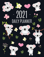 Cute Grey Koala Planner 2021: Cute Year Organizer: For an Easy Overview of All Your Appointments! Large Funny Australian Outback Animal Agenda: January - December Pretty Pink Butterflies & Yellow Flowers Monthly Scheduler For School, Work or Office
