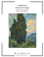 Cypresses Cross Stitch Pattern - Vincent van Gogh: Regular and Large Print Cross Stitch Chart