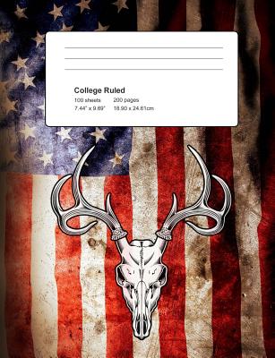 Deer USA Flag Composition Notebook Journal: College Ruled Lined 100 Sheets / 200 Pages - Journals, Outdoor Chase