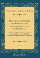 Der Civilprozess Des Gemeinen Rechts in Geschichtlicher Entwicklung, Vol. 6: Der Germanisch-Romanische Civilprozess Im Mittelalter; Vom Zwlften Bis Fnfzehnten Jahrhundert; Erste Abtheilung (Classic Reprint)