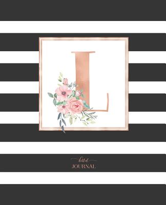 Dotted Journal: Dotted Grid Bullet Notebook Journal Black and White Stripes Rose Gold Monogram Letter L (7.5 - Cute Little Journals