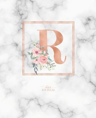 Dotted Journal: Dotted Grid Bullet Notebook Journal Rose Gold Monogram Letter R Marble with Pink Flowers (7.5 - Cute Little Journals