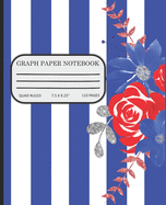 Graph Paper Notebook: Math and Science Composition Book Red and Blue Lines and Flowers