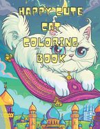 Happy Cute Cat Coloring Book: 35 fun, easy-to-color drawings, Beautiful Designs of Cats, Animals, Landscape, Beach, House, Flowers, and more