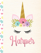 Harper: Personalized Unicorn Sketchbook For Girls With Pink Name - 8.5x11 110 Pages. Doodle, Sketch, Create!