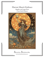 Harvest Moon's Embrace Cross Stitch Pattern: Regular and Large Print Cross Stitch Chart