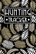 Hunting Tracker: Cute Golden Leaves Leaf Branch Nature Plant Design Pattern in Black Cover