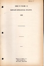 The Maryland Genealogical Bulletin: Volume 10: 1939 Index