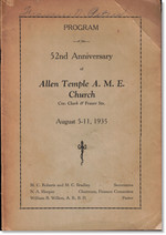 Program of the 52nd Anniversary of Allen Temple a.M.E. Church August 5-11, 1935