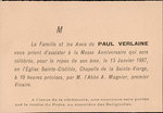 Carton D'Invitation Pour La Messe Anniversaire Organise Par La Famille Et Les Amis De Paul Verlaine, Le 15 Janvier 1897  L'glise Sainte-Clotilde Et Cemetire Des Batignolles-. Original Document
