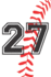 27 Journal: a Baseball Jersey Number #27 Twenty Seven Notebook for Writing and Notes: Great Personalized Gift for All Players, Coaches, and Fans (White Red Black Ball Laces Print)