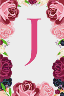 J: Letter J Monogram Initials Burgundy Pink & Red Rose Floral Notebook & Journal
