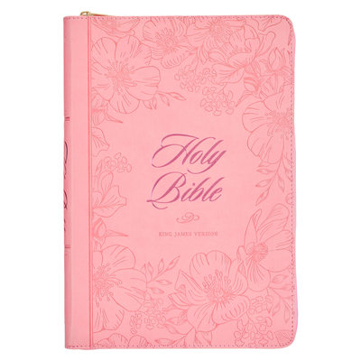 KJV Holy Bible, Thinline Large Print Faux Leather Red Letter Edition - Thumb Index & Ribbon Marker, King James Version, Pink, Zipper Closure - Christian Art Gifts (Creator)