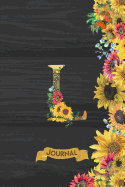 L Journal: Spring Sunflowers Journal Monogram Initial L Lined and Dot Grid Notebook - Decorated Interior