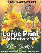 Large Print Color By Numbers for Adults BLACK BACKGROUND: Jumbo Coloring Book Of Birds, Flowers and More: Simple Anti Anxiety Coloring Relaxation