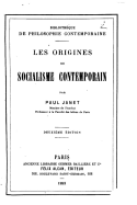 Les origines du socialisme contemporain