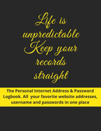 Life is unpredictable Keep your records straight: The Personal Internet Address & Password Logbook - All your favorite website addresses, username and passwords in one place