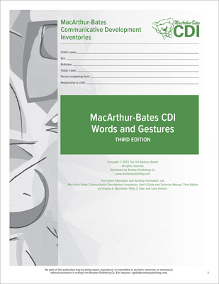 Macarthur-Bates Communicative Development Inventories (CDI) Words and Gestures Forms: 8-18 Months - Fenson, Larry, and Marchman, Virginia, and Thal, Donna