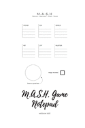 MASH Game Notepad: Medium Size - Game With Boxes - 6x9, Nice Cover Glossy, 100 Templates