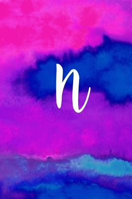N: Letter N Monogram, Pink Purple & Blue Watercolor Writing Notebook with Personal Name N Initial Journal Cover, 6x9 Inch Lined College Ruled Paper, Perfect Bound Matte Soft Cover Diary - Notebooks, Inspirationzstore Personalize