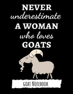 Never Underestimate A Woman Who Loves Goats: Cute College Ruled Journal / Notebook / Notepad, Goat Gifts, Perfect For School