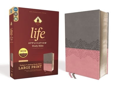 Niv, Life Application Study Bible, Third Edition, Large Print, Leathersoft, Gray/Pink, Indexed, Red Letter Edition - Zondervan