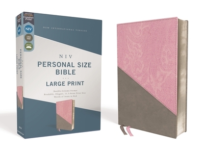 NIV, Personal Size Bible, Large Print, Leathersoft, Pink/Gray, Red Letter, Comfort Print - Zondervan
