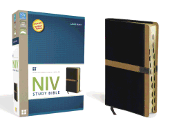 NIV Study Bible, Large Print, Leathersoft, Black/Tan, Red Letter, Thumb Indexed