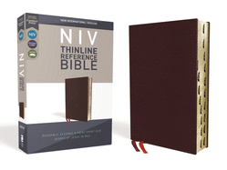 NIV, Thinline Reference Bible, Bonded Leather, Burgundy, Red Letter Edition, Indexed, Comfort Print