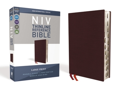 NIV, Thinline Reference Bible, Large Print, Bonded Leather, Burgundy, Red Letter Edition, Indexed, Comfort Print - Zondervan