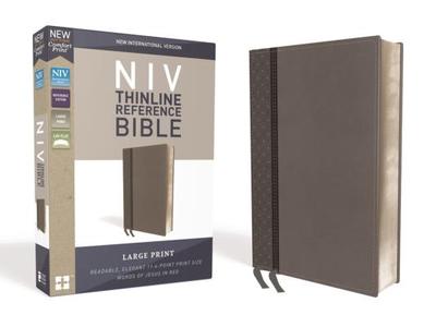 NIV, Thinline Reference Bible, Large Print, Imitation Leather, Gray, Red Letter Edition, Comfort Print - Zondervan