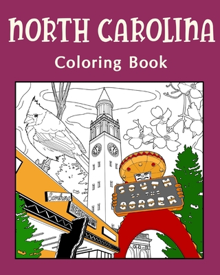 North Carolina Coloring Book: Painting on USA States Landmarks and Iconic, Gifts for Tourist - Paperland