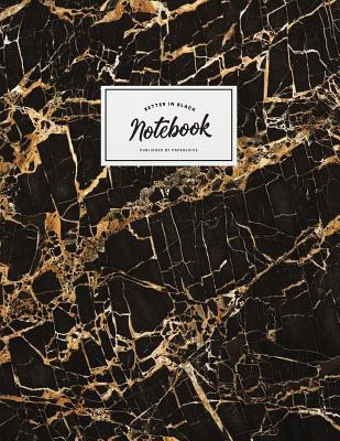 Notebook: Beautiful black marble white label &#9733; School supplies &#9733; Personal diary &#9733; Office notes 8.5 x 11 - big notebook 150 pages College ruled - Paper Juice