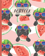 Notebook: Cute Black Pug Wearing Sunglasses & Watermelon - Lined Notebook, Diary, Track, Log & Journal - Gift Idea for Boys Girls Teens Men Women (8"x10" 120 Pages)